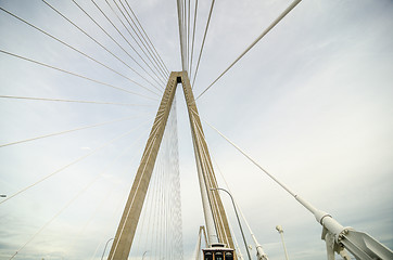 Image showing White Suspension Bridge shot from on the bridge