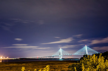 Image showing cooper river bridge at night in charleston south carolina