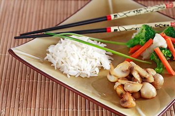 Image showing Rice, mushrooms and vegetable