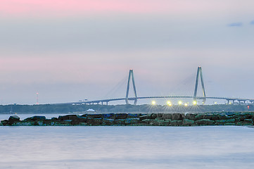 Image showing Cooper River Bridge at night Charleston South Carolina