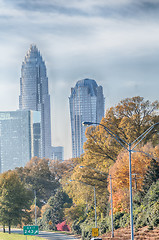 Image showing charlotte north carolina skyline during autumn season at sunset