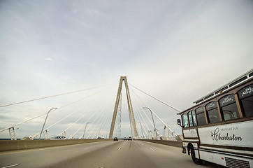 Image showing White Suspension Bridge shot from on the bridge