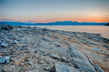 Image showing Beautiful Mountain Lake Shoreline on a sunny Day