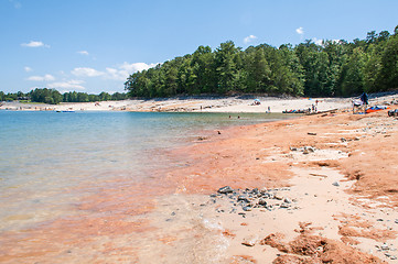 Image showing Beautiful Mountain Lake Shoreline on a sunny Day