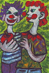 Image showing Two clowns friends painting
