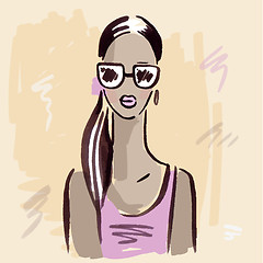 Image showing Fashion girl.  Hand drawn Portrait.