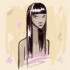 Image showing Fashion girl.  Hand drawn Portrait.