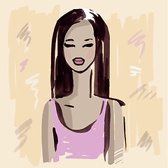 Image showing Fashion girl.  Hand drawn Portrait.