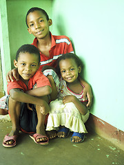 Image showing editorial Nicaraguan brothers sister children Corn Island Nicara