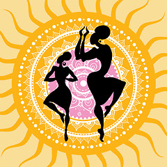 Image showing Mandala. Indian dancers silhouettes.