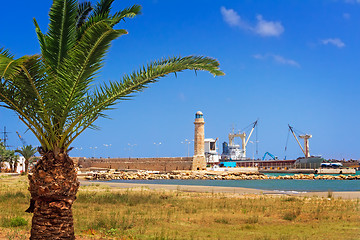 Image showing Landscape: views of the port and the lighthouse in the town of R