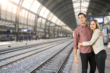 Image showing Train station couple