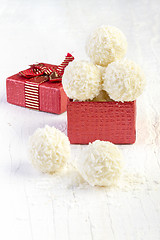 Image showing Coconut snowball truffles in the gift box