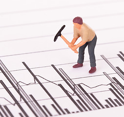 Image showing Miniature worker working on a graph