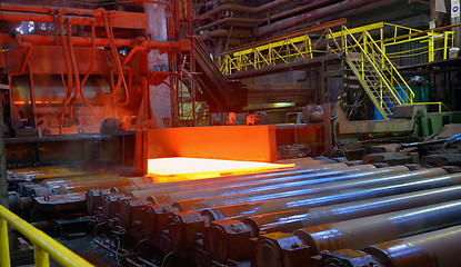 Image showing hot steel sheet on conveyor