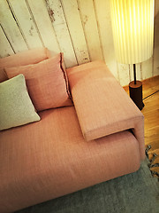 Image showing Retro style pink sofa and lamp