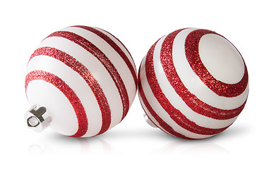 Image showing Two Red And White Christmas Balls