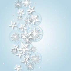 Image showing Light blue Christmas background with winter flowers and snowflakes