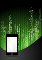 Image showing Green tech abstract background with smartphone