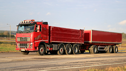 Image showing Red Volvo FH16 540 with Full Trailer on the Road