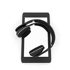 Image showing a creative cellphone with headphones isolated on white, portable