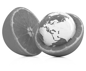 Image showing Earth on orange fruit. Creative conceptual image. 