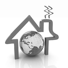 Image showing 3d green icon house, earth on white background 