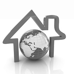 Image showing 3d green icon house, earth on white background 