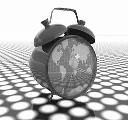 Image showing 3d illustration of glossy clock of world map. Time concept