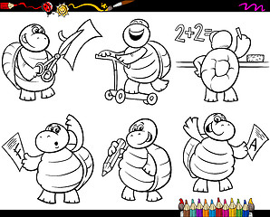 Image showing school turtle set cartoon coloring page