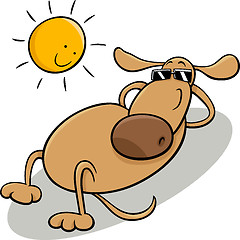 Image showing dog taking sunbath cartoon illustration