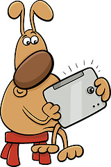 Image showing dog with tablet cartoon illustration