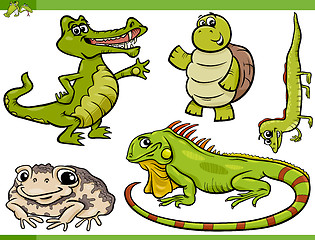 Image showing reptiles and amphibians cartoon set