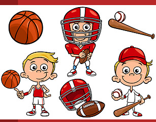 Image showing boy with sport equipment cartoon set