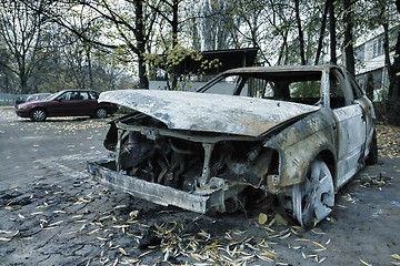 Image showing Completely burnt car