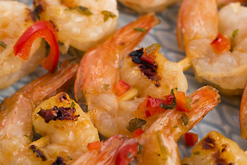 Image showing Skewered Tiger Prawns