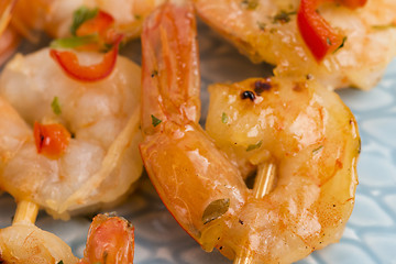 Image showing Skewered Tiger Prawns