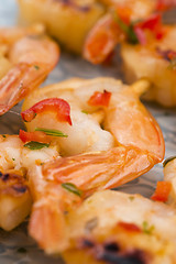 Image showing Skewered Tiger Prawns