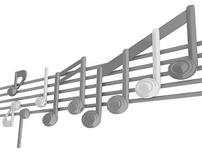 Image showing Various music notes on stave. Colorfull 3d