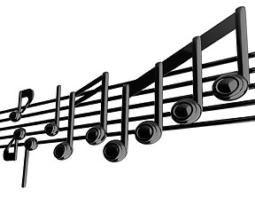 Image showing Various music notes on stave. Black 3d