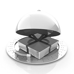 Image showing Illustration of a luxury gift on restaurant cloche on a white ba