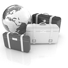 Image showing travel bags and earth on white 