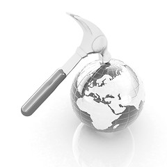 Image showing Hammer and earth on white background 