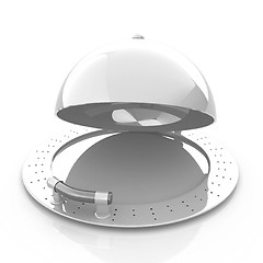 Image showing restaurant cloche with open lid 