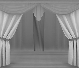 Image showing Colorfull curtains and wooden scene floor 