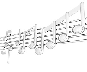 Image showing Various music notes on stave. Metall 3d