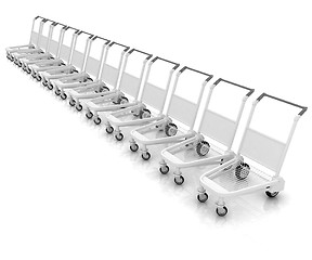 Image showing Trolleys for luggages at the airport 