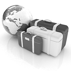 Image showing travel bags and earth on white 