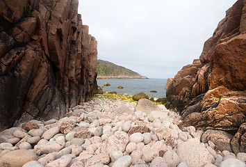 Image showing coast of the Barents Sea big round stones