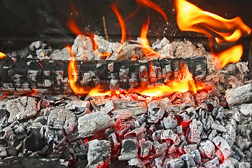 Image showing Burning firewood with ashes